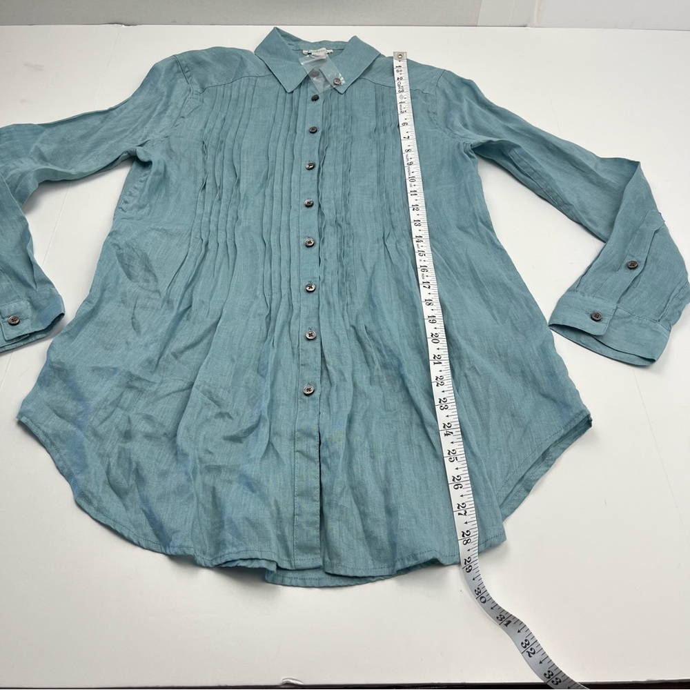 Sundance Katina Shirt 100% Linen Pintuck Tunic Top Button Front Blue XS NWOT - Picture 8 of 10